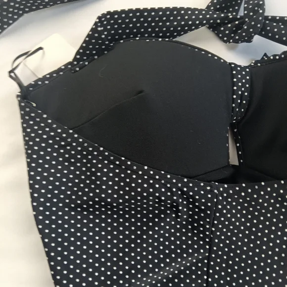 Unique Vintage XL 50'S STYL BEACH BABE Women's Swim Suit NWT BLACK W/ WHITE DOTS - Picture 14 of 16